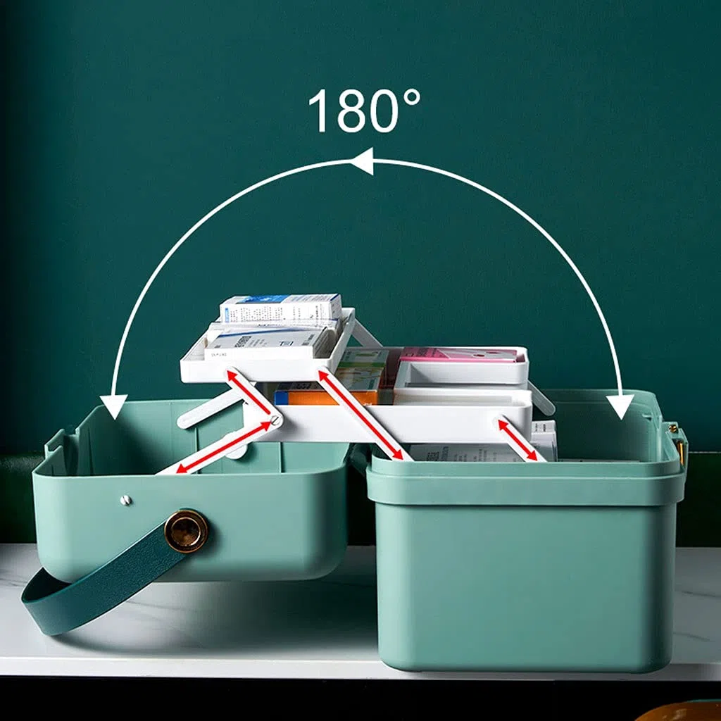Kit di pronto soccorso portatile per medicina, organizer a tre strati per casa e viaggi, design compatto da 30 cm, accessori essenziali inclusi