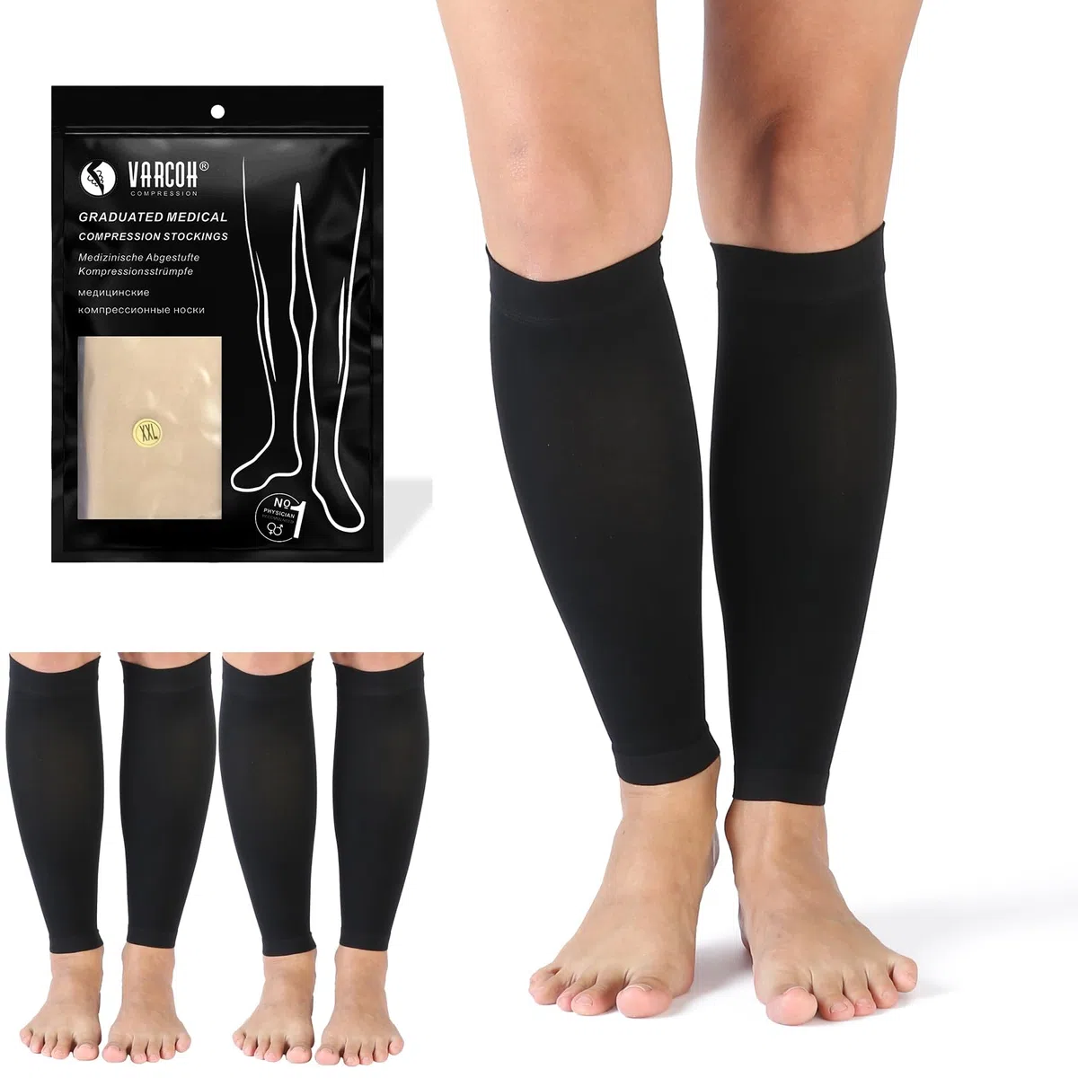 VARCOH Calze Compressione Graduata Donna, (2 Paia) Fascia Polpaccio, Supporto Solido, Indicato per Gonfiore, Esercizio Fisico