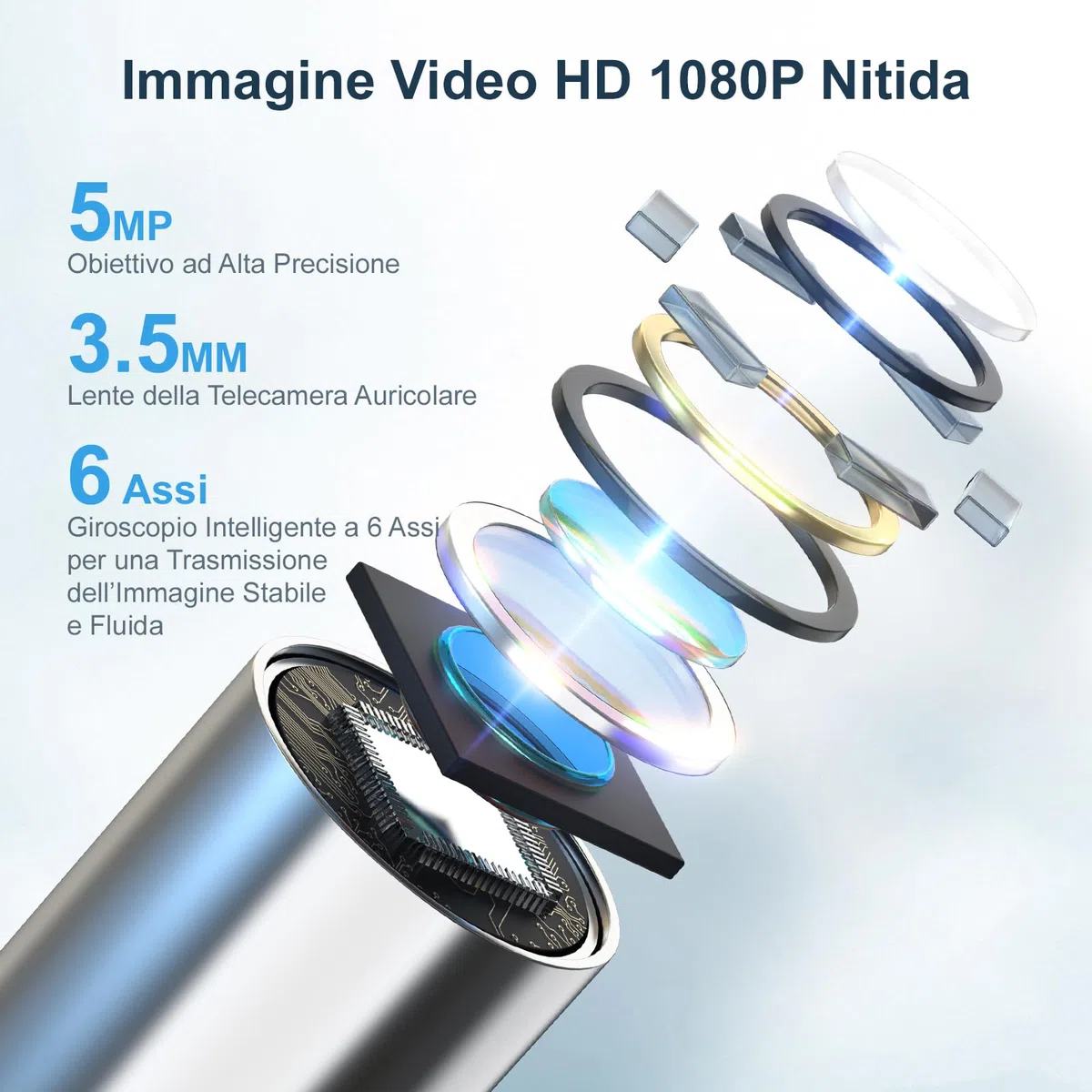 Otoscopio 1080P HD per Pulizia Orecchie – Pulisci Orecchie con Fotocamera a 6 LED – Cerume Orecchie Pulitore con 11 Coperture in Silicone – Compatibile con iOS e Android (Nero Lucido)
