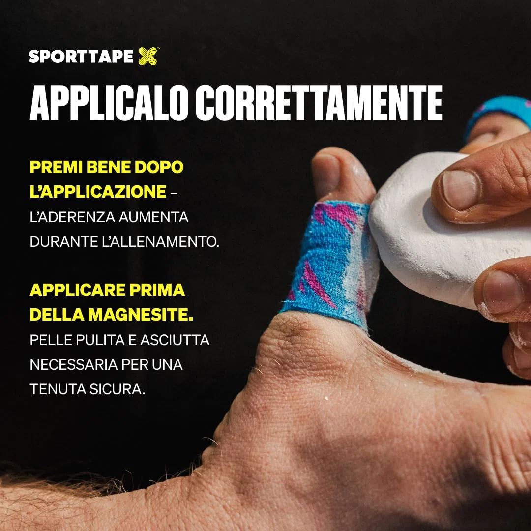 SPORTTAPE 6 Rotoli Nastro Pollice Sollevamento Pesi 3,8cm x 4,5m | Nastro Grip a Uncino per CrossFit & Powerlifting | Anti-Sudore, Facile da Strappare, Protezione per Mani e Dita | Pack Misto