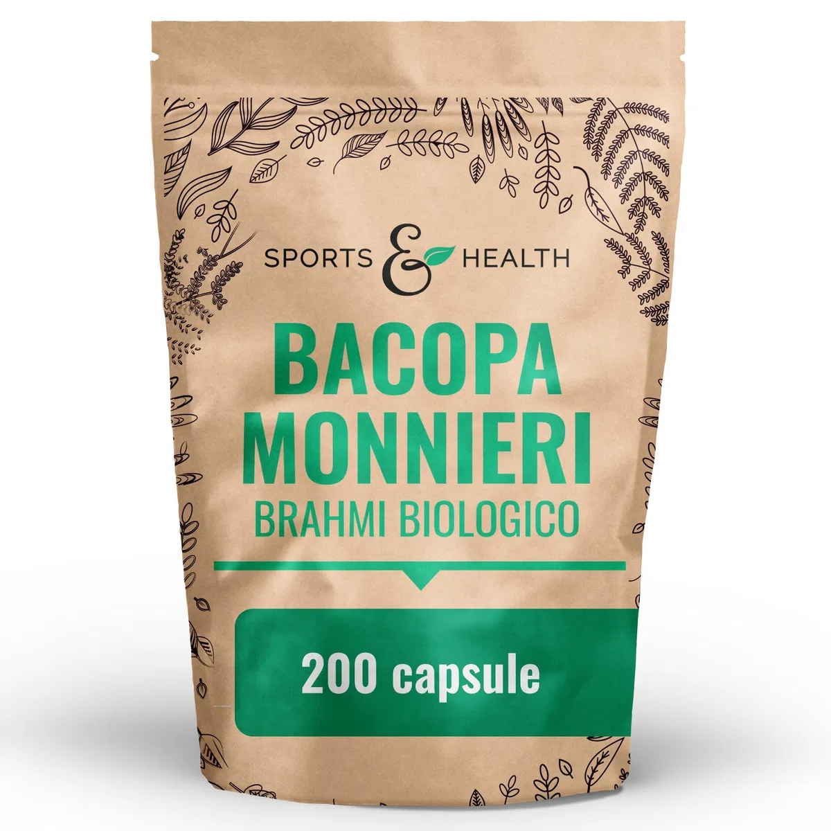 Capsule di Brahmi - 200 Capsule - Integratore Memoria - Bacopa Monnieri Perfettamente Dosata - 1000 mg di Polvere di Brahmi al giorno - Biologico - Vegan - Senza additivi - Ingredienti naturali