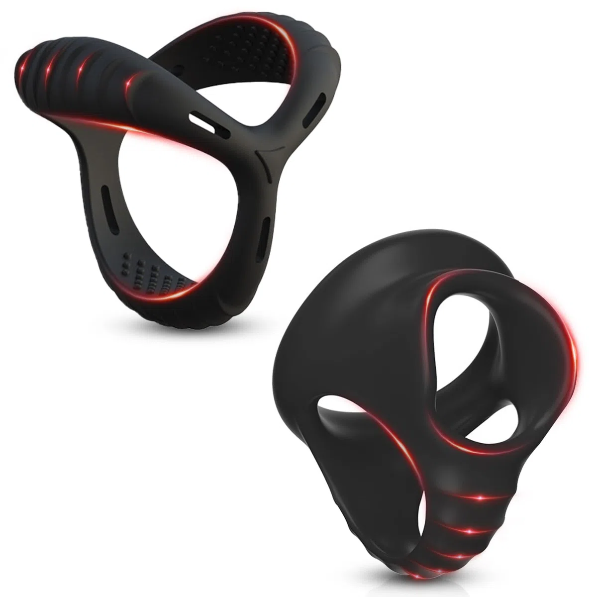 BDSMJOY Set di anelli per pene triangolari 2 pezzi, anello per testicoli in silicone estensibile, Anello per il Pene uomo, cock ring pene estensibile (Nero)