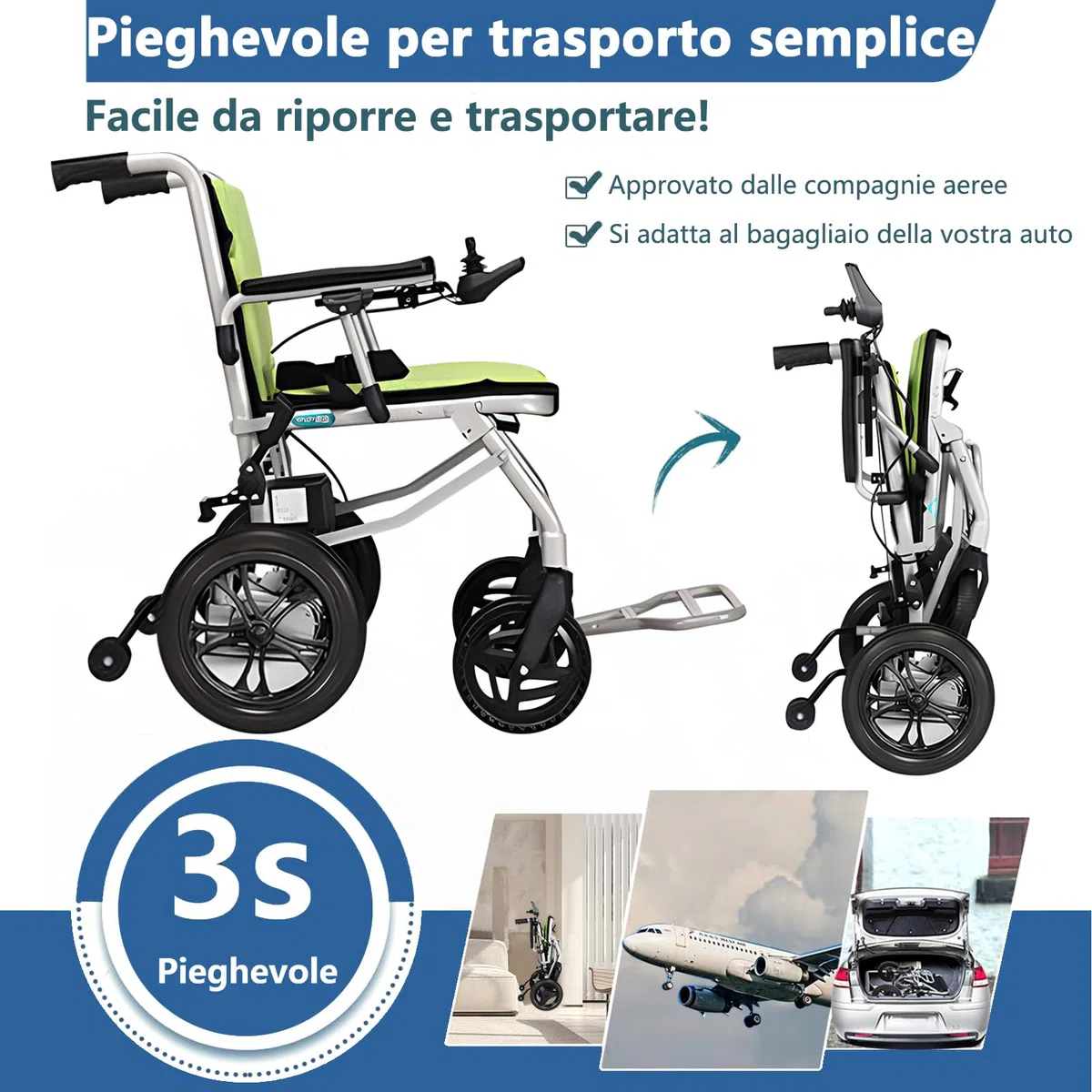 AMITD Sedia a Rotelle Elettrica, Carrozzina Elettrica Pieghevole Leggera 17 kg, Autonomia 20 km Batterie Doppia, Motore 400 w, Portata 120kg, Controller Doppio a 360 Gradi, per Scale Disabili