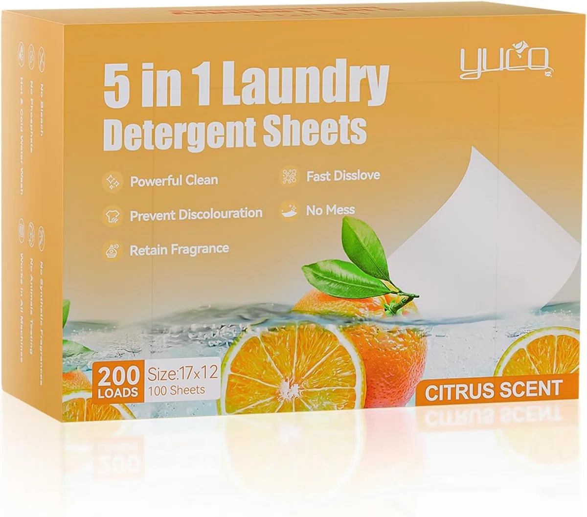 Detersivo in Fogli per Lavatrice fino a 200 Lavaggi, Ecologico, Facili da Usare, A base Vegetale, Biodegradabili, Senza Plastica, Dimensioni Elevate (Agrumi)
