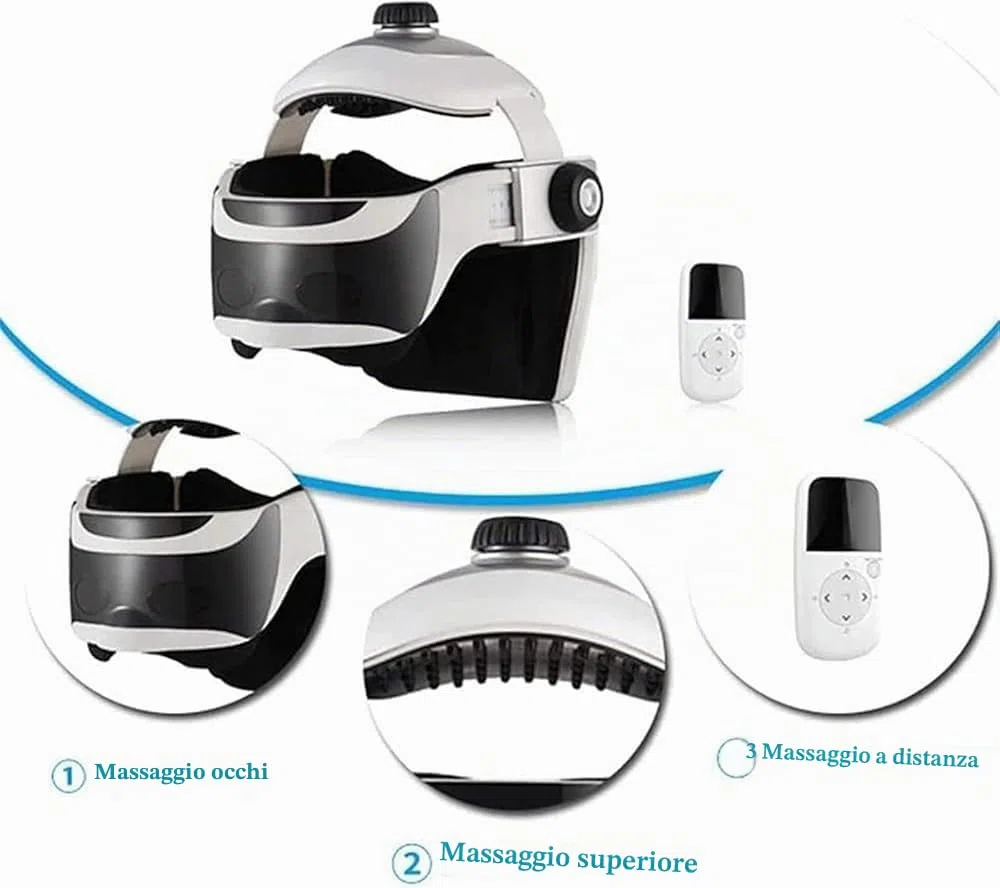Casco riscaldato 3 in 1 per massaggio del cuoio capelluto e del collo, con compressione ad aria e impasto, massaggiatore portatile per la testa per alleviare l'emicrania, ridurre lo stress, sonno