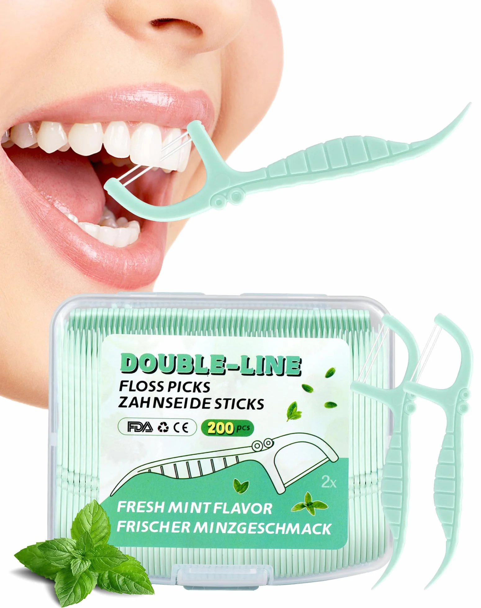 200 Pezzi Filo Interdentale Menta Archetti Filo Interdentale TWIN line Dental Floss Forcelle Interdentali doppia linea Filo Interdentale Stuzzicadenti