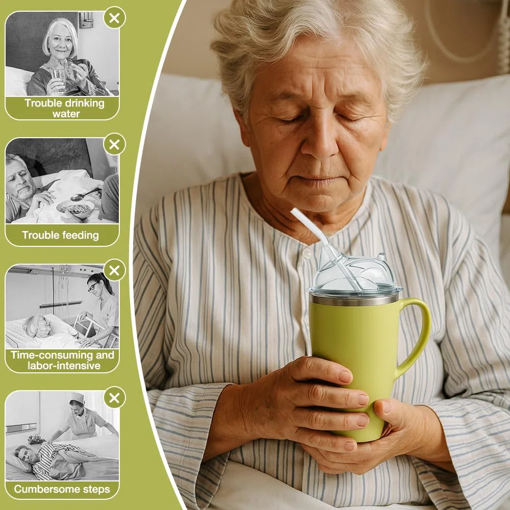 ADDLIVE 3-in-1 Tazza da Becco Adulto, 350ml Tazze di Disfagia con 30cm Paglia, Bicchiere da Bere per Disabili, Tazza di Alimentazione Convalescenza per Pazienti Disabili, Anziani