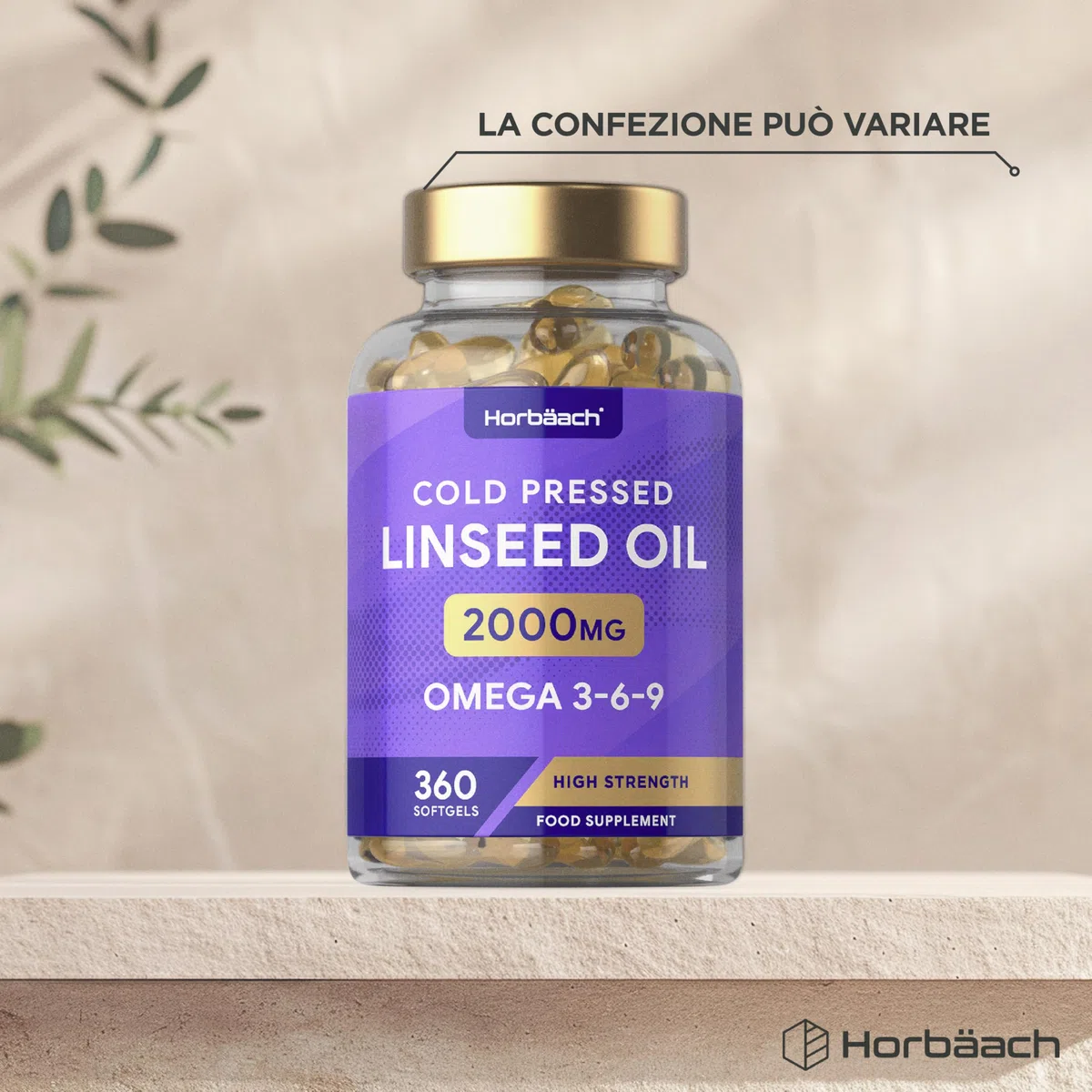Olio di Semi di Lino 2000mg | Linseed Oil | 360 capsule | Omega 3 6 9 con acido alfa linolenico ad alta resistenza (ALA) | Supplemento spremuto a freddo | di Horbaach