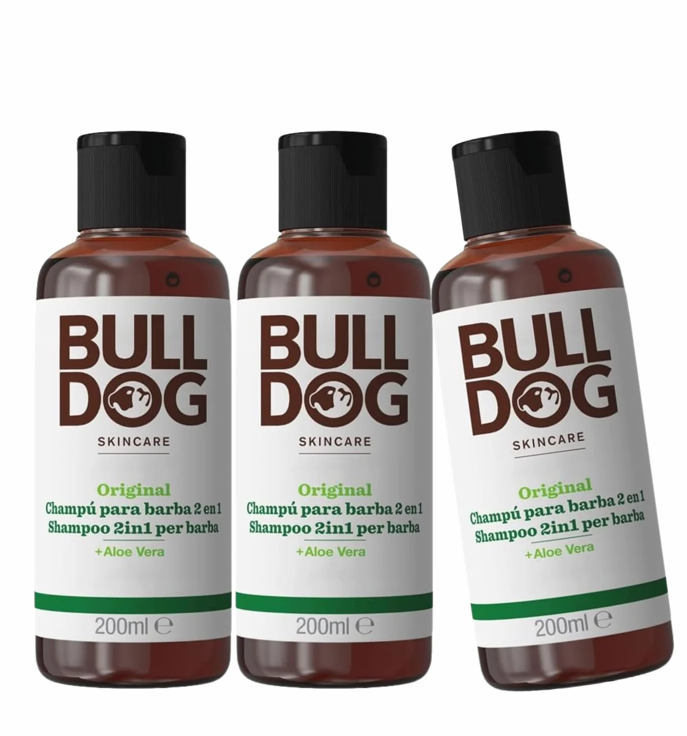 BULLDOG - Confezione da 3 shampoo e balsamo barba, 3 x 200 ml