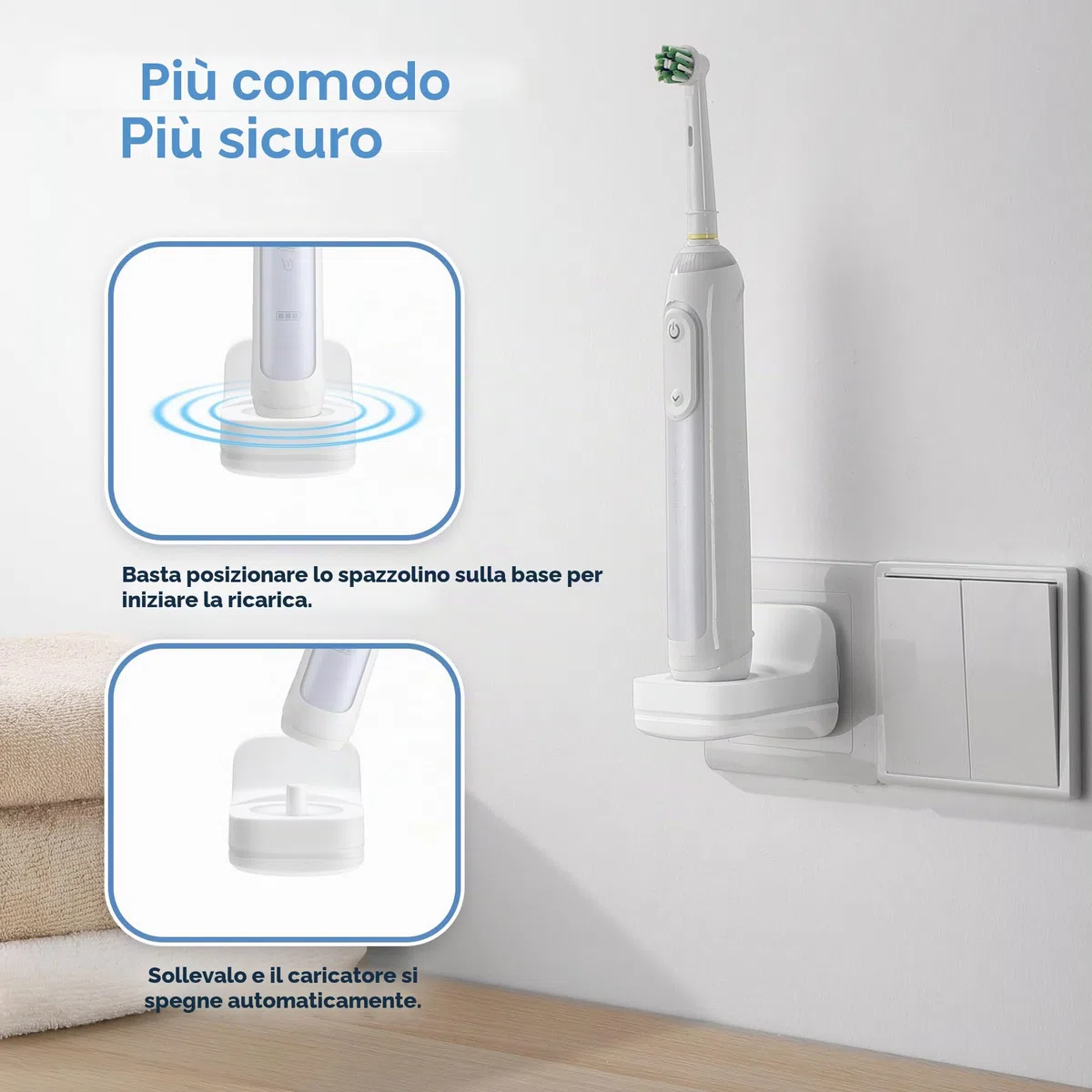 Caricabatterie per Spazzolino Elettrico compatibile con modelli Oral-B/Braun (esclusi serie IO7/8/9) Caricatore da muro per presa EU, impermeabile IP67
