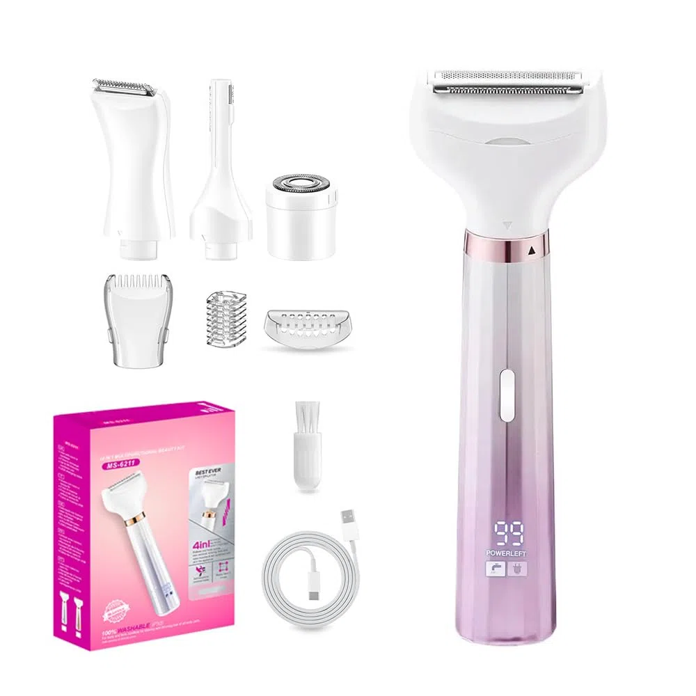 Rasoio Elettrico Donna, 4 in 1 Epilatore Viso Elettrico da Donne, Rasoio Parti Intime da Donna, indolore Depilatore Portatile per Corpo, Viso, Le Ascelle,La Linea Del Bikini e Le Sopracciglia