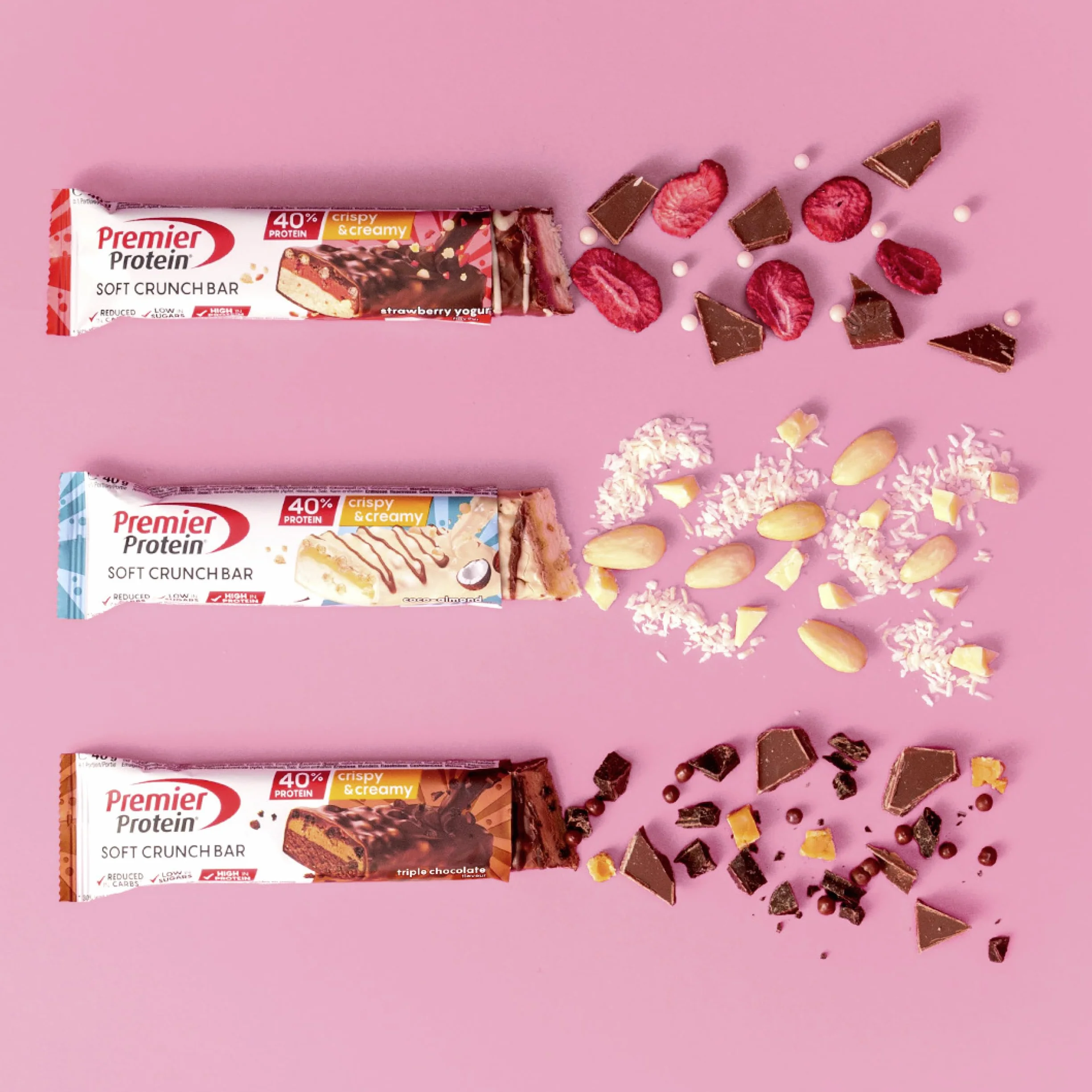 Premier Protein Soft Crunch Bar 40% Protein Coco-Almond 12x40g - Hoher Proteingehalt + Low Sugar + Palmölfrei