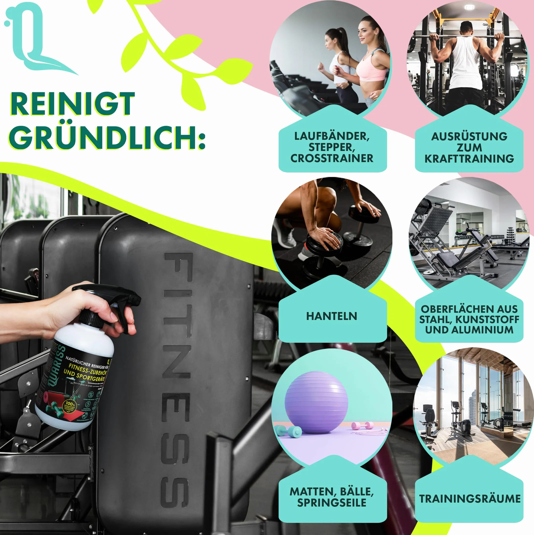 Detergente naturale al 100% per accessori fitness e attrezzature sportive - Tappetini - Superfici impermeabili sostenibili e vegane 0,5 litri