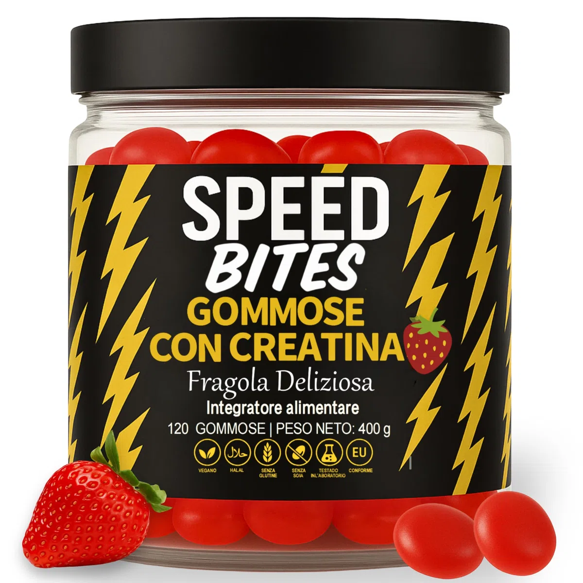 Caramelle gommose alla Creatina HCl – 1600 mg Creatina HCl = 5 g Creatina Monoidrato – Vegane, Senza zuccheri, Alto assorbimento – Per forza, energia e recupero – in UE – 120 Gummies