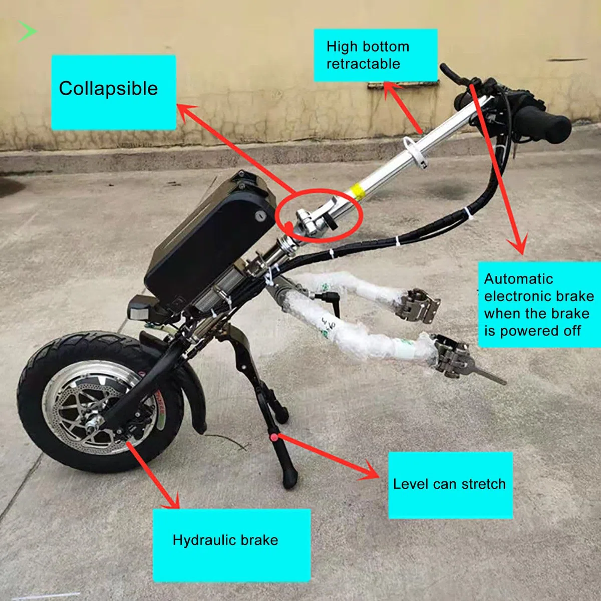 500W Handbike Elettrica per Sedia a Rotelle, Propulsore Anteriore Elettronico Anteriore per Carrozzina, Dispositivo Traino Carrozzina, 3 Velocità, Batteria 48V 17 Ah, Autonomia 70 Km,A