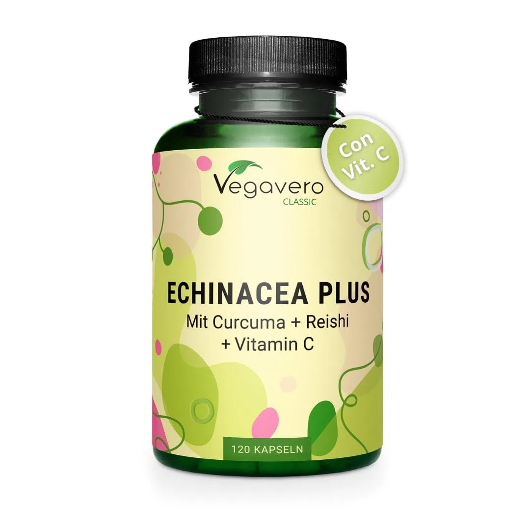 Echinacea Complex | con Vitamina C, Zinco, Reishi e Curcuma | per Sistema Immunitario | Senza Additivi e Certificato in Laboratorio | 120 capsule | Vegan | Vegavero®