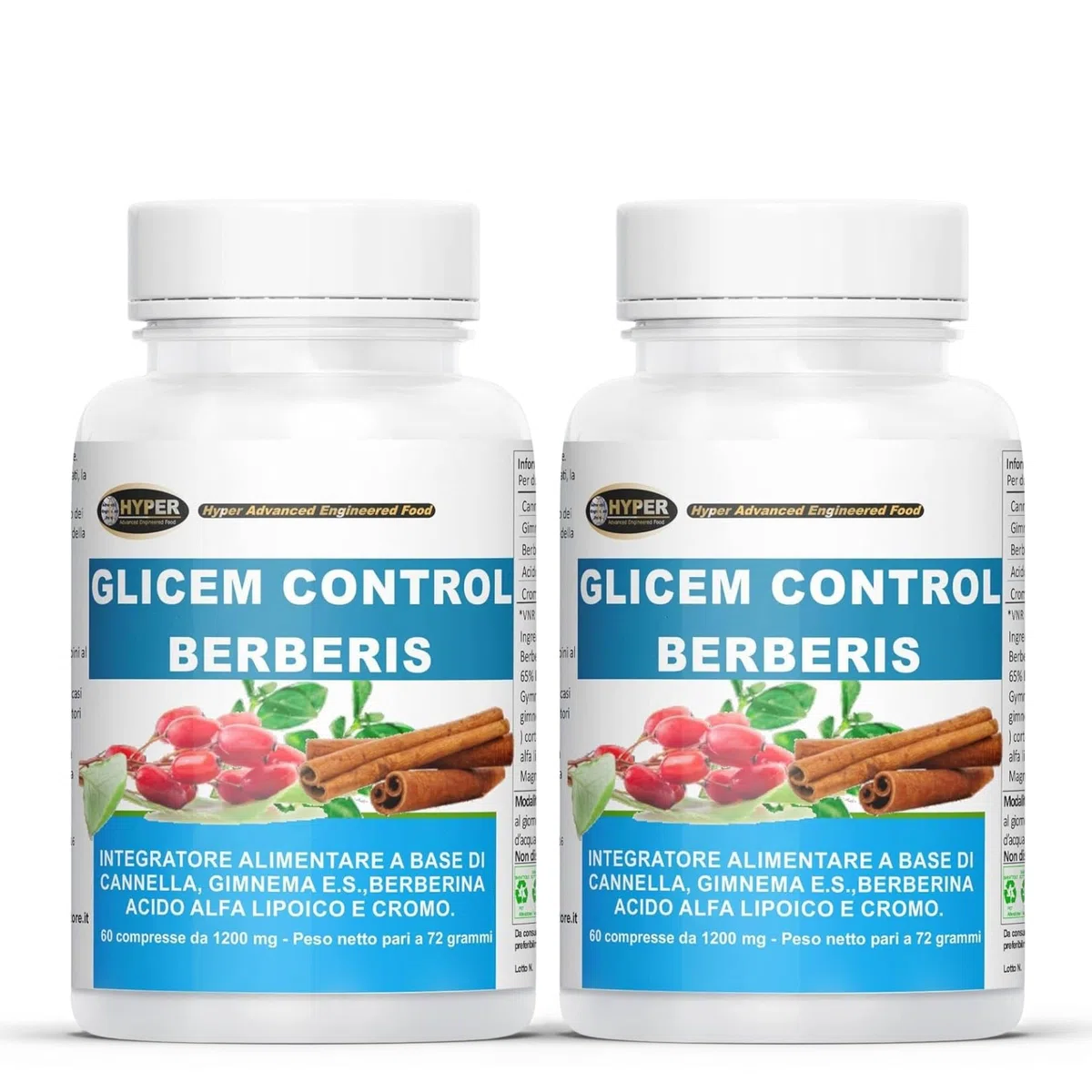 Hyper Glicem Control Berberis 2 Box da 60 Cpr - Integratori per Glicemia con Berberina, Gymnema, Cannella, Acido Alfa Lipoico e Cromo Picolinato - Metabolismo dei Carboidrati - Made in Italy