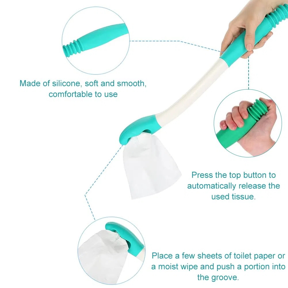 Ausili per la Toilette, Attrezzi per WC, Set di Ausilio per la Pulizia di Lunga Maniglia, Materiale in Silicone Ausili per Disabili, Cartella Bottom Wiper per le Donne Anziane e in Gravidanza (38cm)